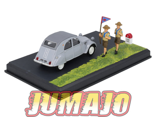 NB49 Voiture IXO 1/43 Diorama Route bleue CITROEN 2 CV "Les scouts"