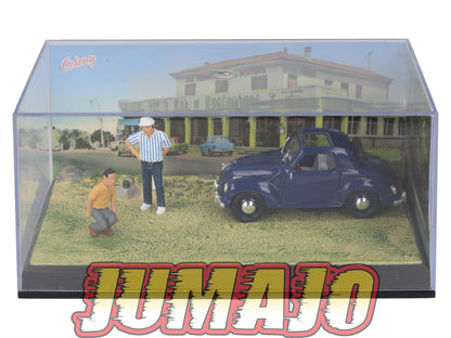 NB58 Voiture IXO 1/43 Diorama Route bleue FIAT 500 Topolino partie de pétanque