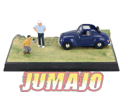 NB58 Voiture IXO 1/43 Diorama Route bleue FIAT 500 Topolino partie de pétanque