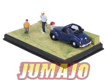 NB58 Voiture IXO 1/43 Diorama Route bleue FIAT 500 Topolino partie de pétanque