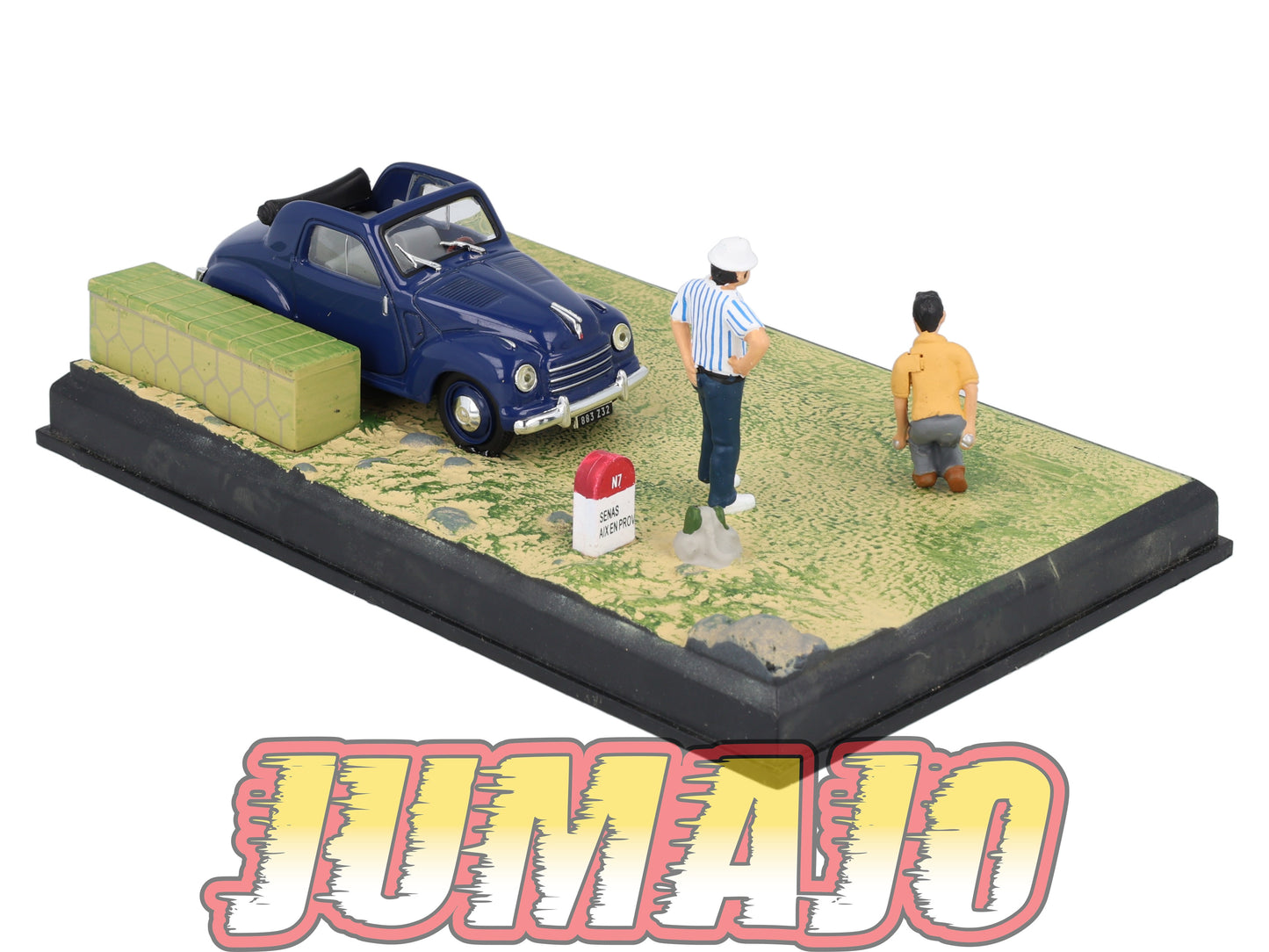 NB58 Voiture IXO 1/43 Diorama Route bleue FIAT 500 Topolino partie de pétanque