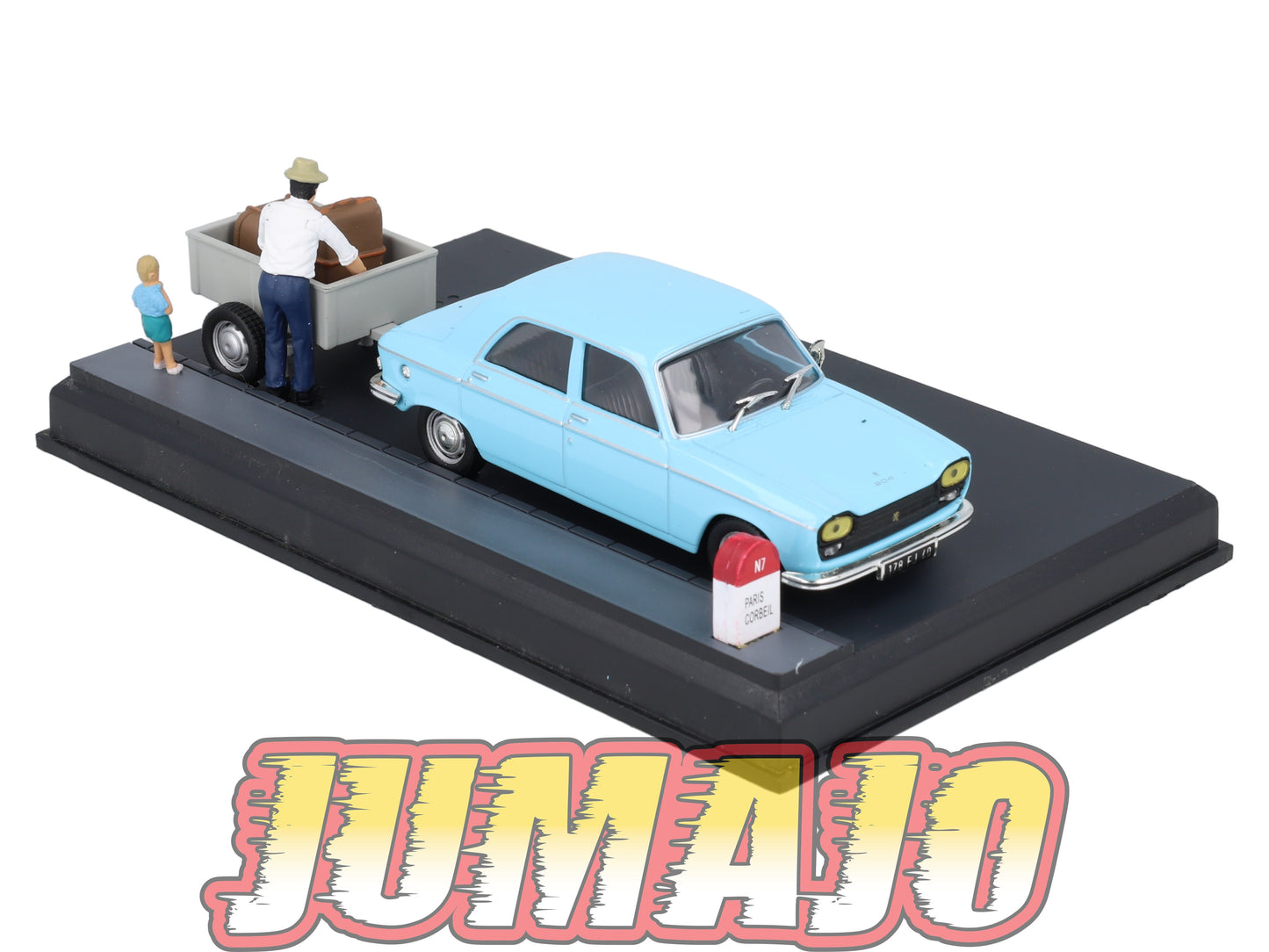 NB59 Voiture IXO 1/43 Diorama Route bleue PEUGEOT 204 "La remorque"