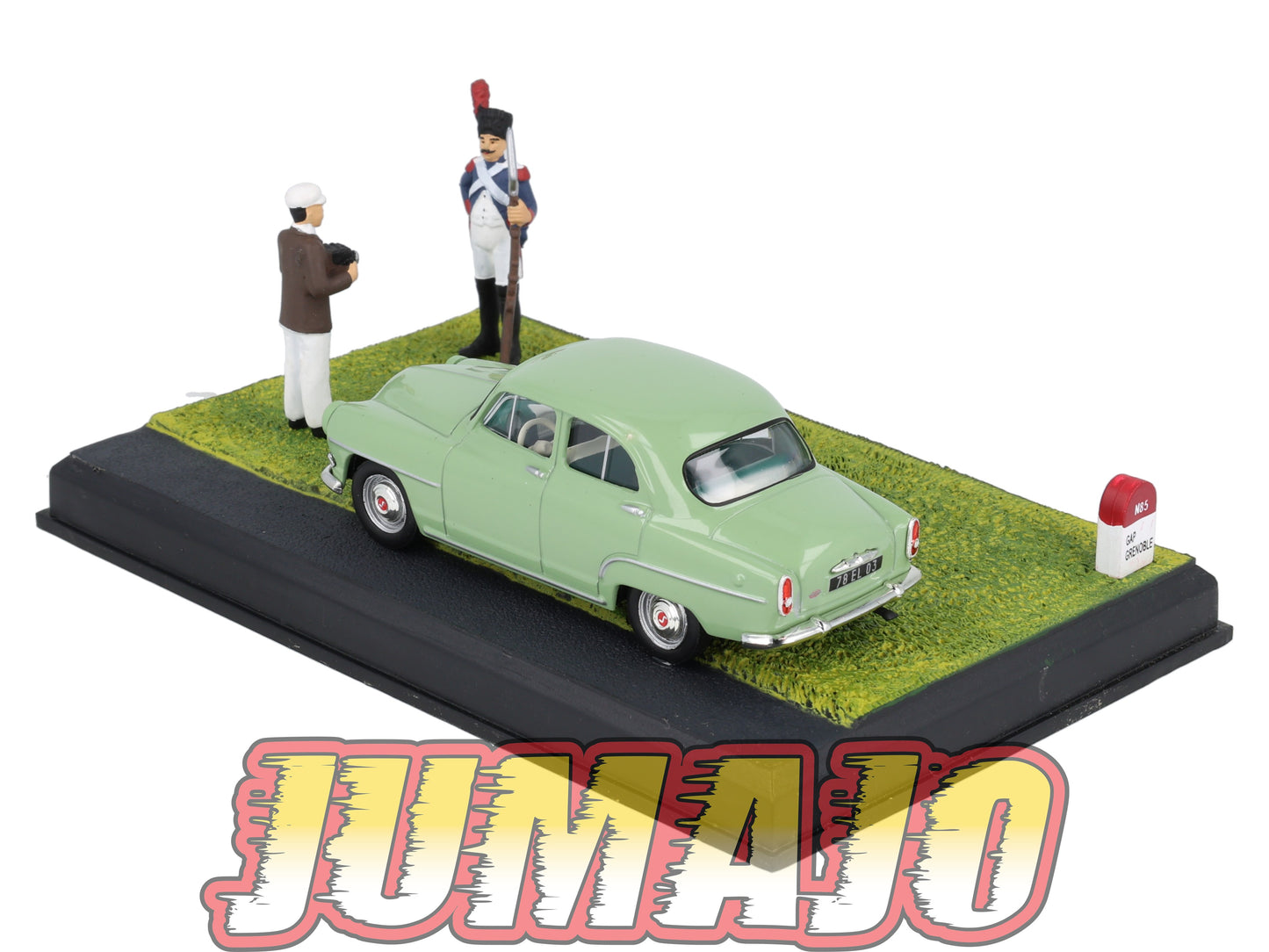 NB64 Voiture IXO 1/43 Diorama Route bleue SIMCA Aronde "Le Grognard"