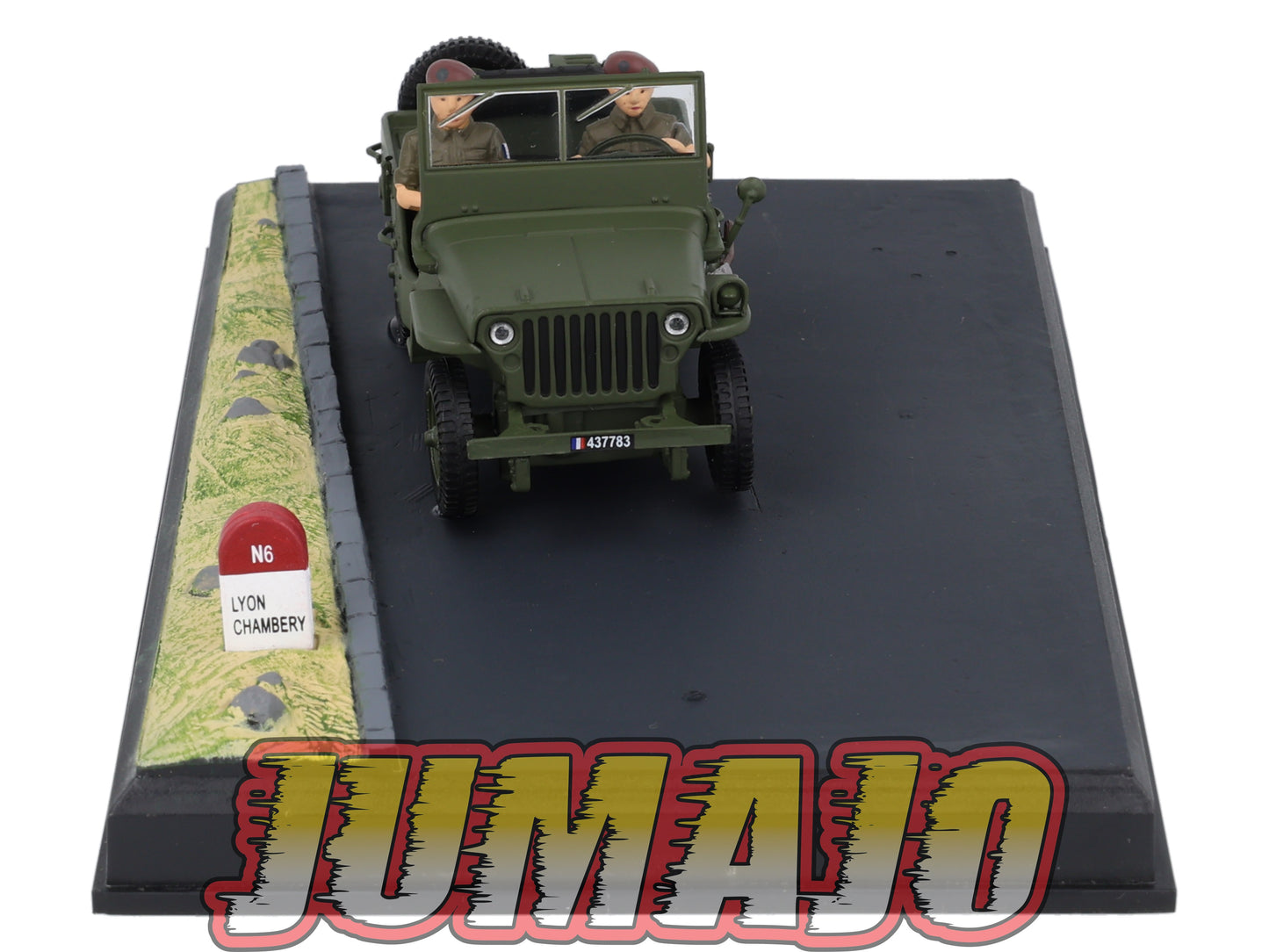 NB66 Voiture IXO 1/43 Diorama Route bleue JEEP Willys "Manoeuvre militaire"