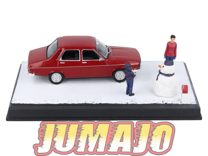 NB68 Voiture IXO 1/43 Diorama Route bleue RENAULT 12 "bonhomme de neige"