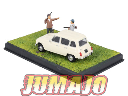 NB70 Voiture IXO 1/43 Diorama Route bleue RENAULT 4L "Une partie de chasse"