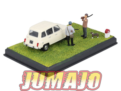 NB70 Voiture IXO 1/43 Diorama Route bleue RENAULT 4L "Une partie de chasse"