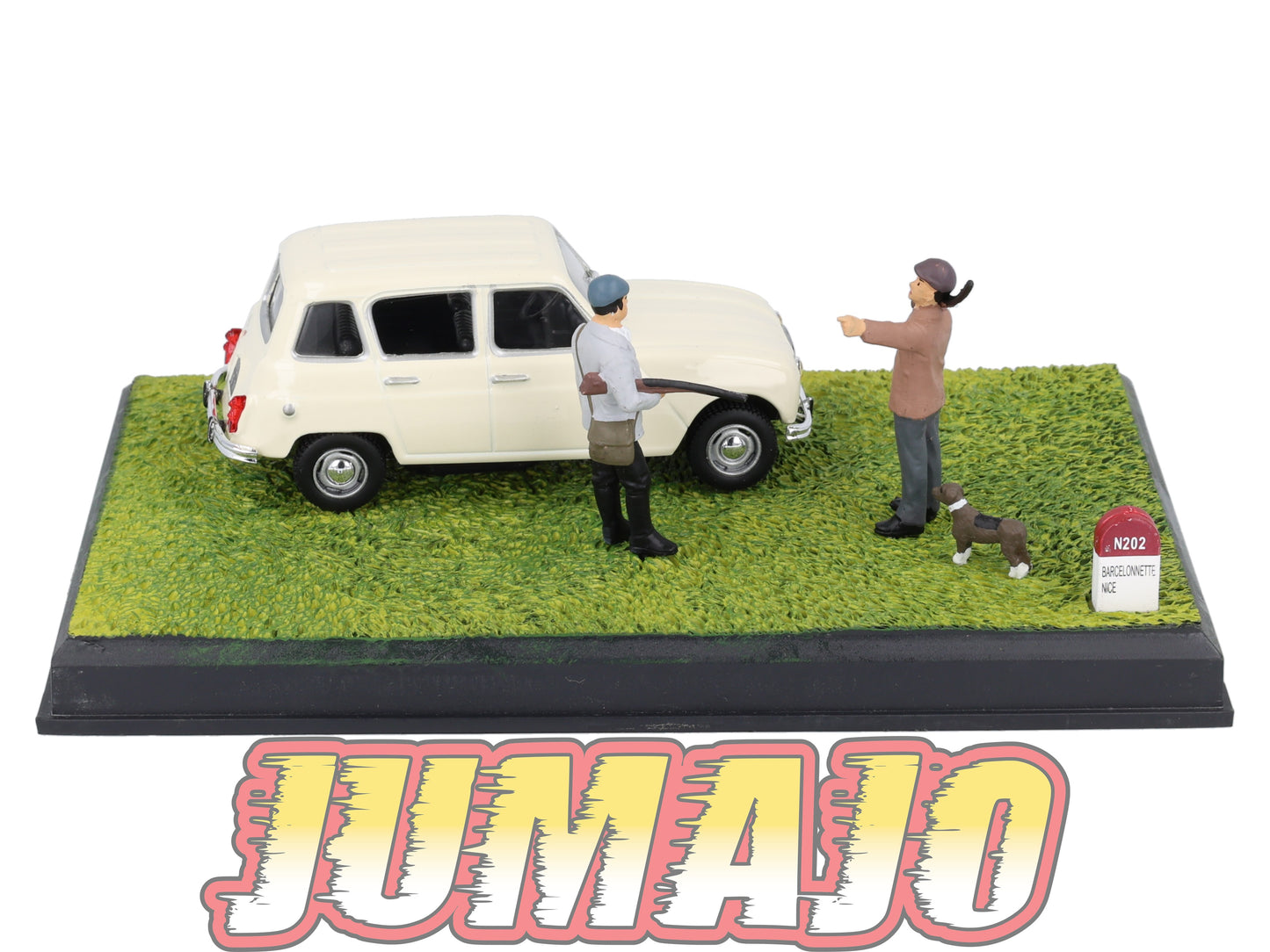 NB70 Voiture IXO 1/43 Diorama Route bleue RENAULT 4L "Une partie de chasse"