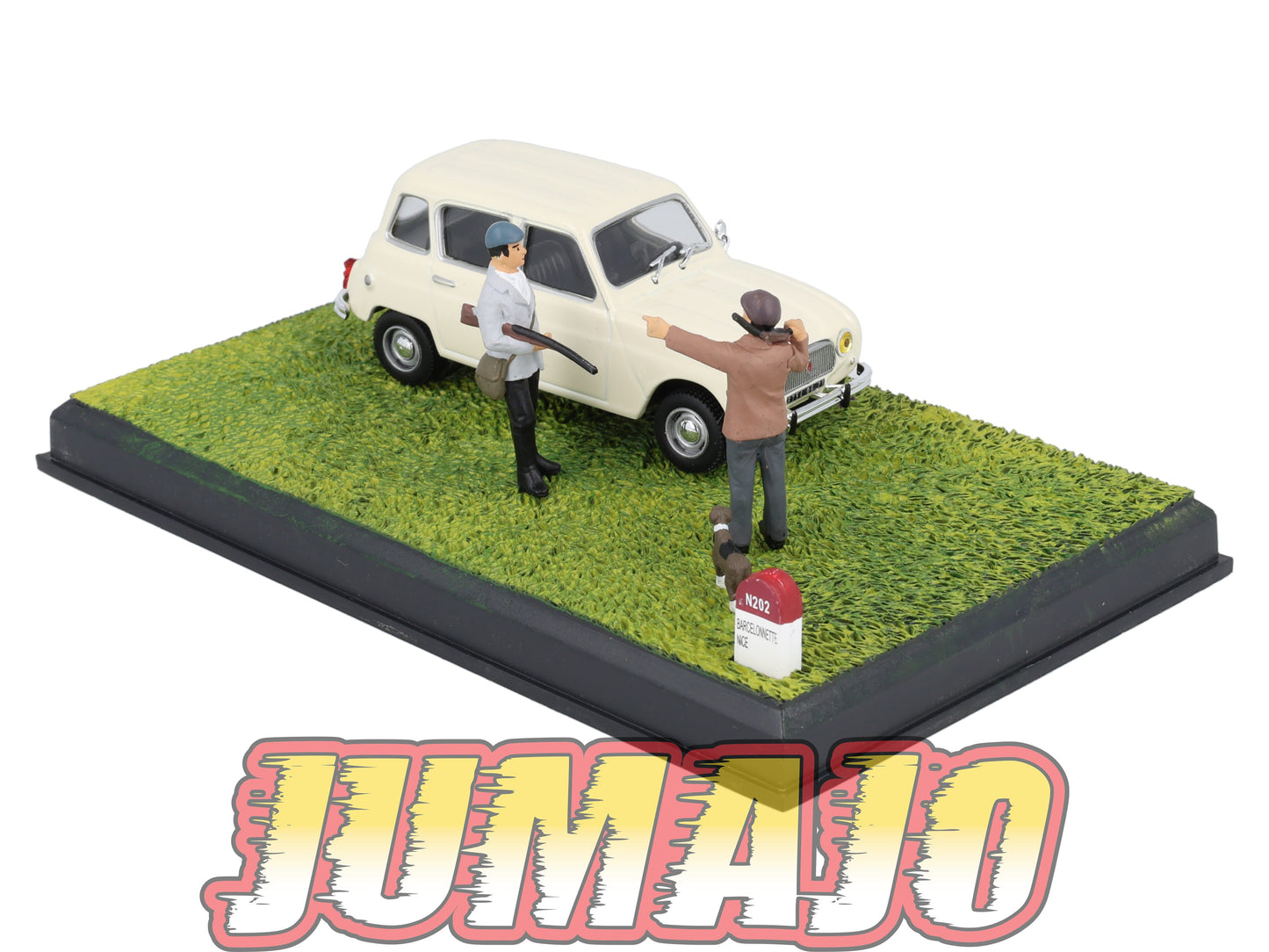 NB70 Voiture IXO 1/43 Diorama Route bleue RENAULT 4L "Une partie de chasse"