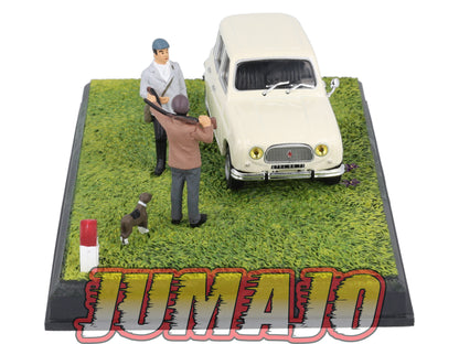 NB70 Voiture IXO 1/43 Diorama Route bleue RENAULT 4L "Une partie de chasse"