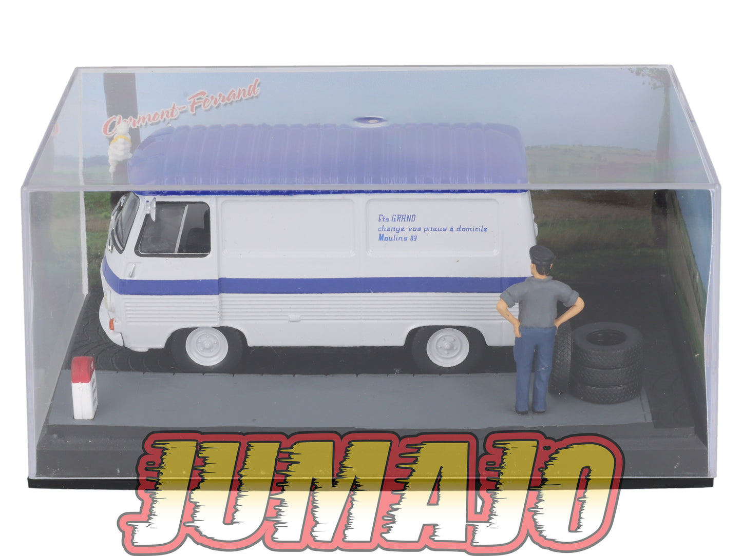 NB75 Voiture IXO 1/43 Diorama Route bleue PEUGEOT J7 Michelin "La livraison de pneus"