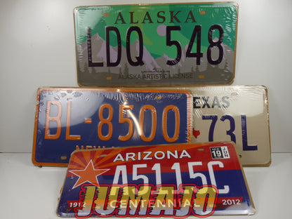 Lot 4 plaques TOLEE métal immatriculation AMERICAINE USA 15 X 30 cm : Arizona + Texas + New York + Alaska