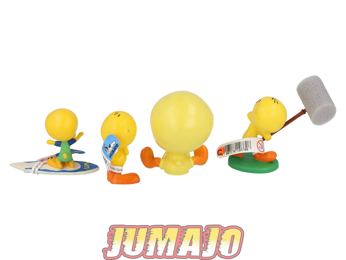 PVC16 Lot de 4 figurines PVC BULLY 7cm : Titi Tweety, surf & marteau