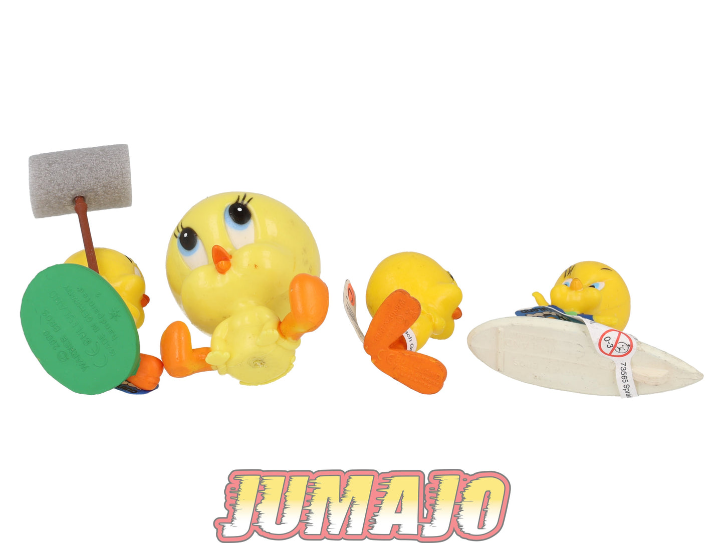 PVC16 Lot de 4 figurines PVC BULLY 7cm : Titi Tweety, surf & marteau