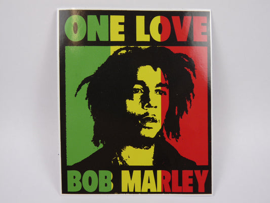 STK43 Sticker Autocollant : logo Bob Marley rectangle Largeur 9.1 cm hauteur 11 cm