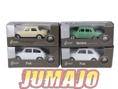 TRI123 Lot 4 X 3 inches  Welly : Fiat 500, Skoda 100, Wartburg 353, fiat 600