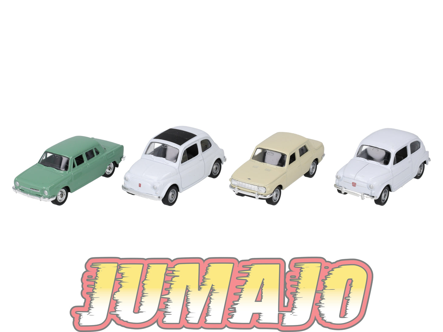 TRI123 Lot 4 X 3 inches  Welly : Fiat 500, Skoda 100, Wartburg 353, fiat 600