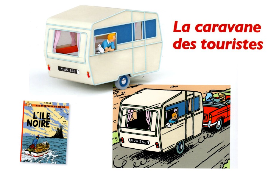 TVQ51/52 Lot 2 Voitures Tintin 1/24 Hachette : Le cabriolet des touristes, la caravane des touristes