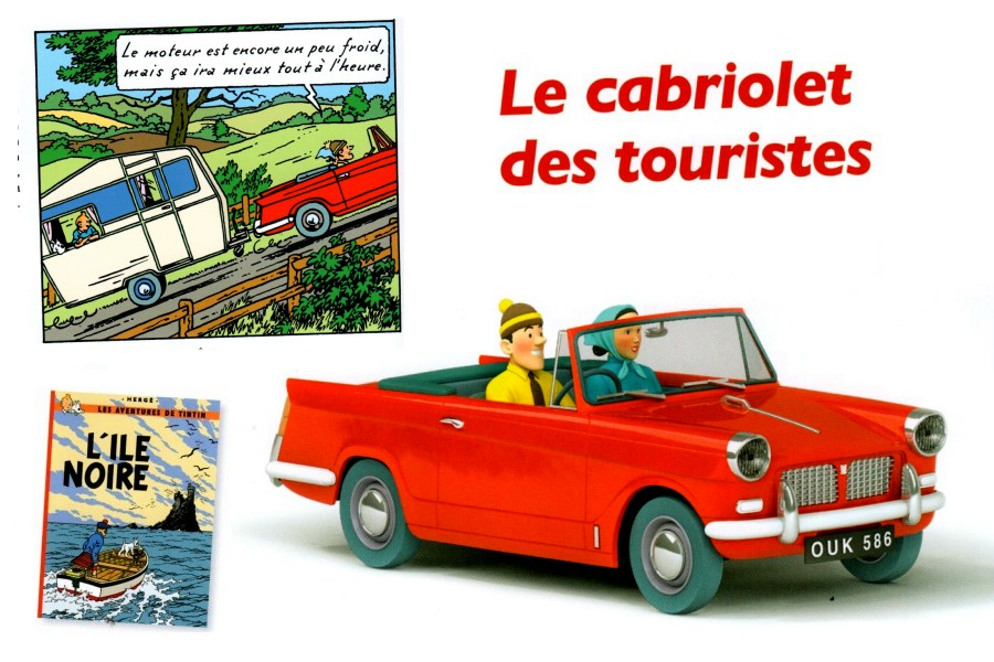 TVQ51/52 Lot 2 Voitures Tintin 1/24 Hachette : Le cabriolet des touristes, la caravane des touristes