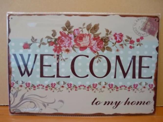 PA86 PLAQUES TOLEE vintage 20 X 30 cm : WELCOME TO MY HOME