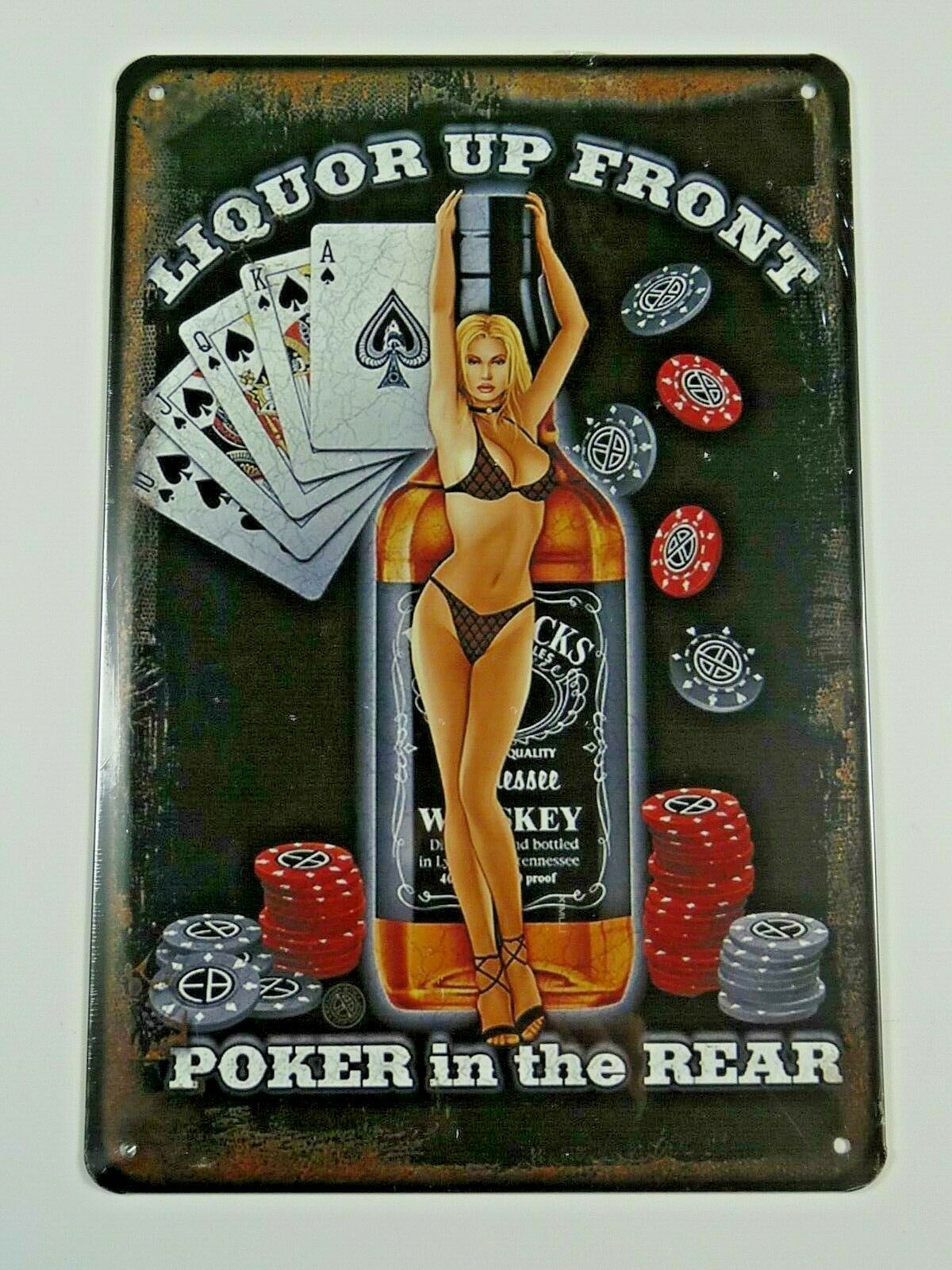 PB59 PLAQUES TOLEE vintage 20 X 30 cm: Pin'up Liquor Up Front Poker in the Rear