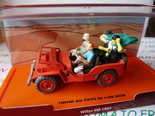 FIL9 Voiture 1/43 Collection TINTIN 2 base orange: Jeep Willys MB 1943 l'Or noir