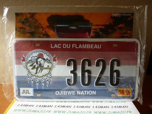 PA132 PLAQUE métal immatriculation AMERICAINE 15 X 30 cm  LAC DU FLAMBEAU Ojibwe
