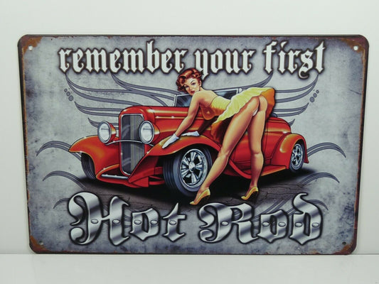 PA7 PLAQUES TOLEE vintage 20 X 30 cm : Pin'up Remember your first Hot Rod