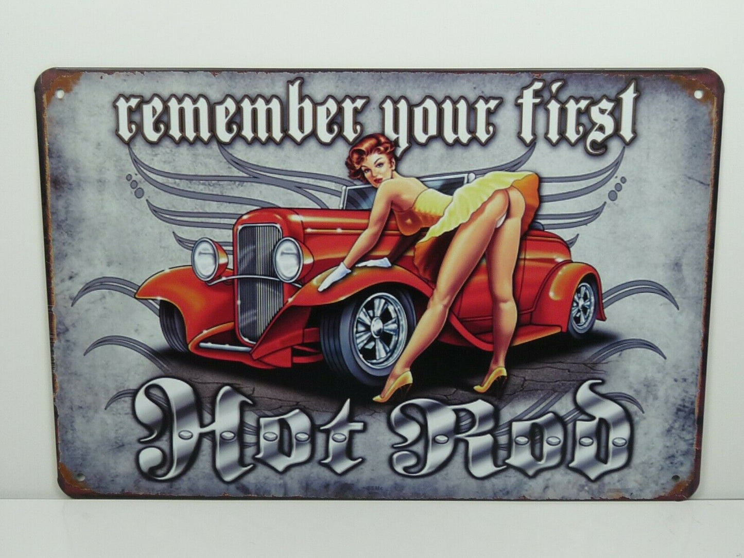 PA7 PLAQUES TOLEE vintage 20 X 30 cm : Pin'up Remember your first Hot Rod