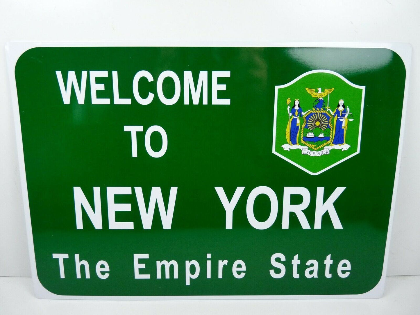 PB116 PLAQUE Panneau routier tolée 34 X 24 CM : Welcome To NEW YORK empire state