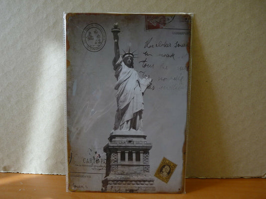 PA117 PLAQUES TOLEE vintage 20 X 30 cm : carte postale STATUE DE LA LIBERTE