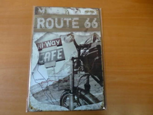 PA85 PLAQUES TOLEE vintage 20 X 30 cm : ROUTE 66 Hi way Cafe MOTO