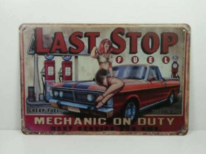 PA5 PLAQUES TOLEE vintage 20 X 30 cm : Pin'up Last Stop Fuel