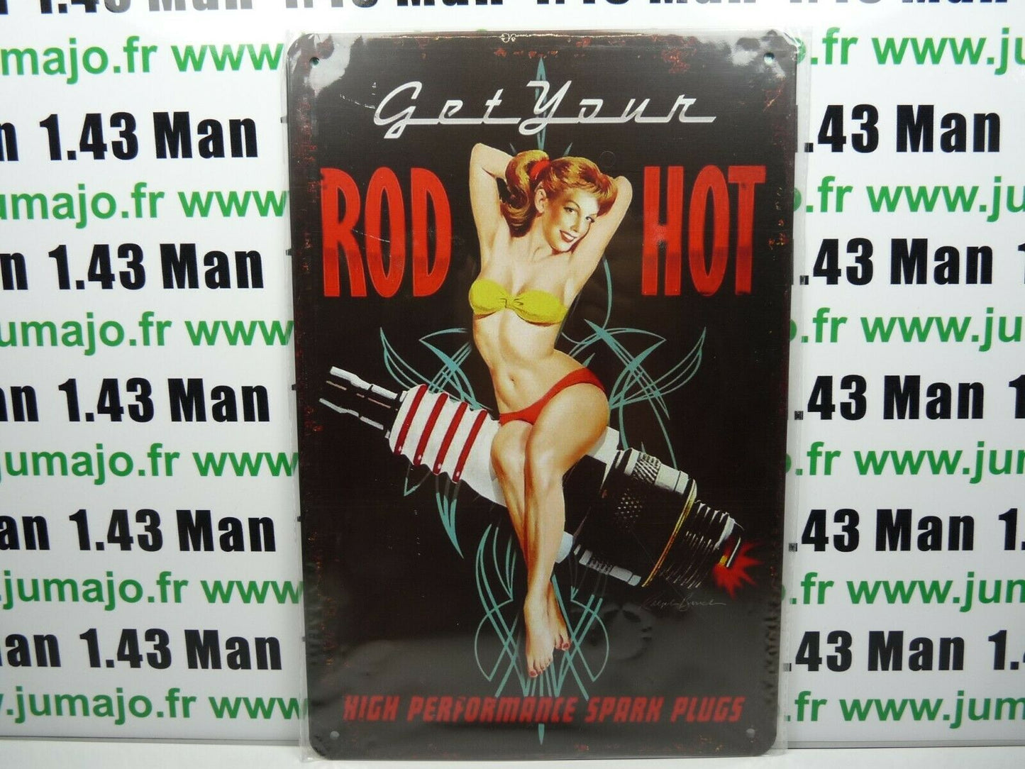 PA18 PLAQUES TOLEE vintage 20 X 30 cm : Pin'up Get Your Rod Hot