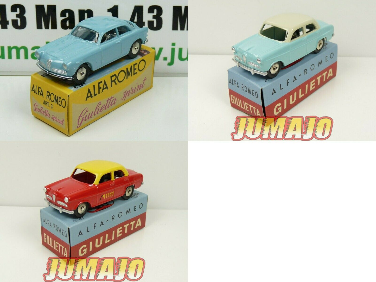 LOT 3 Voiture 1/48 MERCURY hachette : Alfa Romeo Giulietta Taxi/Sprint