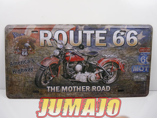 PB119 PLAQUES TOLEE vintage 15 X 30 cm embossé : Route 66 Moto The mother road