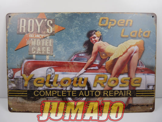 PB123 PLAQUES TOLEE vintage 20 X 30 cm : Pin'up Yellow rose complete auto repair