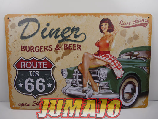 PB126 PLAQUES TOLEE vintage 20 X 30 cm : Pin'up Route 66 Diner burger & beer