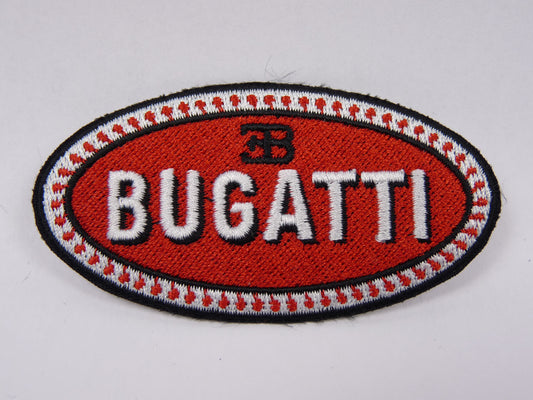 PTC38 Patch brodé thermocollé : logo Bugatti largeur environ 8.2 cm hauteur environ 4.2 cm
