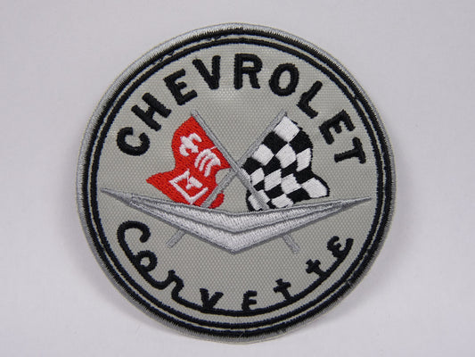 PTC41 Patch brodé thermocollé : logo Chevrolet Corvette Diamètre environ 8 cm