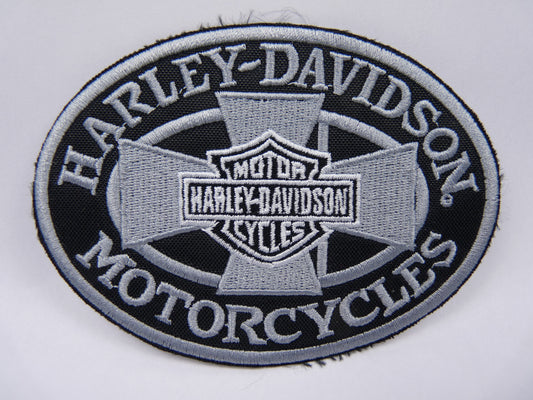 PTC71 Patch brodé thermocollé : logo Harley croix largeur environ 11 cm hauteur environ 8 cm