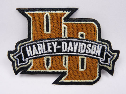 PTC72 Patch brodé thermocollé : logo Harley Davidson HD largeur environ 9.8 cm hauteur environ 6.8 cm