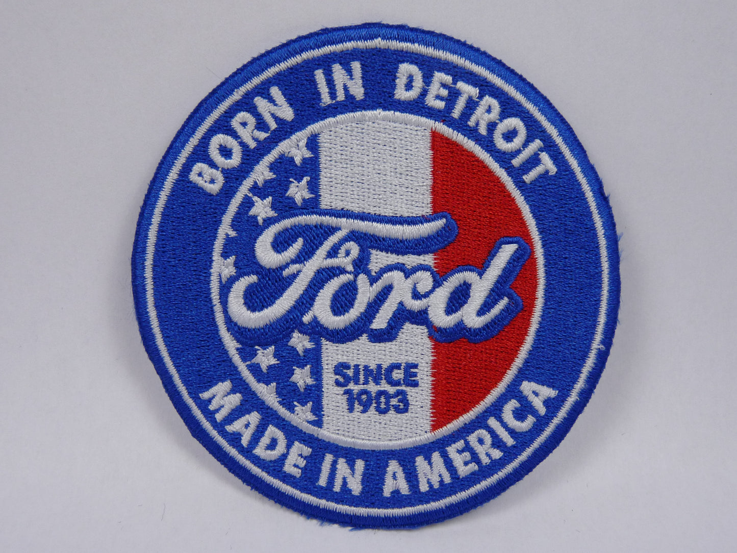 PTC8 Patch brodé thermocollé : logo Ford Born in Detroit Diamètre environ 9 cm