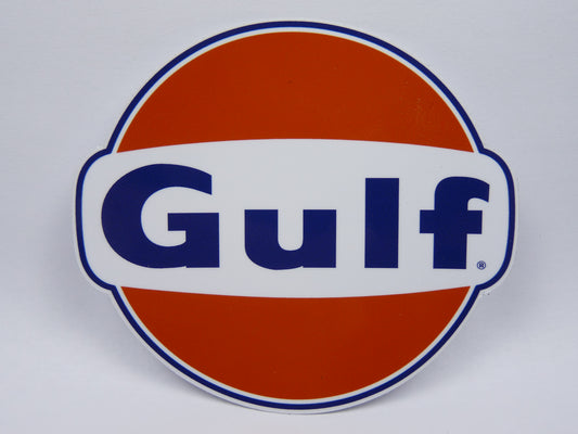 STK23 Sticker Autocollant : logo Gulf écusson Largeur 11.2 cm hauteur 10.1 cm